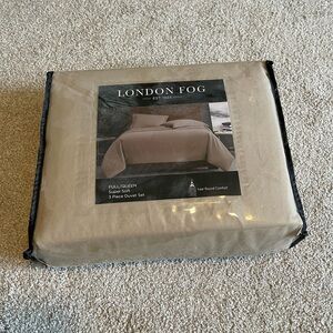 London Fog Garment Washed Solid Duvet Set Khaki Microfiber 3-Piece queen/full